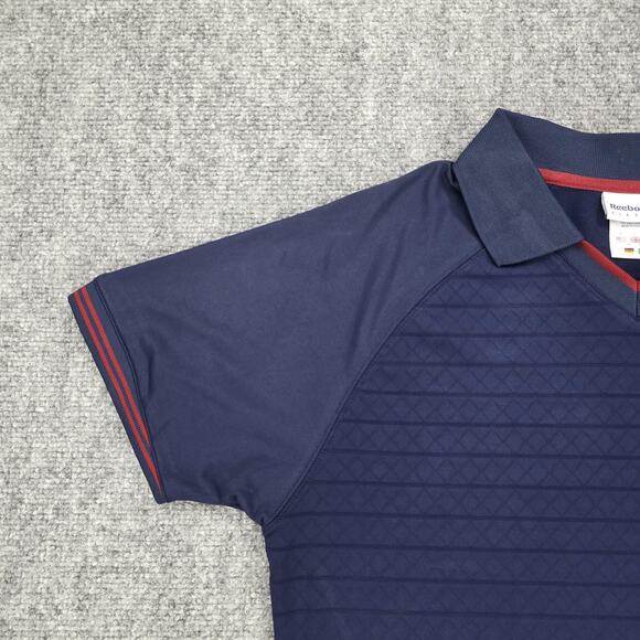 Reebok Classic Polo Shirt Womens Medium Navy Blue Raglan Performance Athletic - Picture 13 of 16